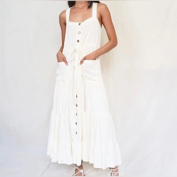 NWT Free people “Catch The Breeze” midi/maxi Dress in ivory, size med (runs big) - Picture 5 of 15